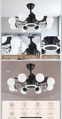 Chandelier ceiling fan 32in - ceiling,